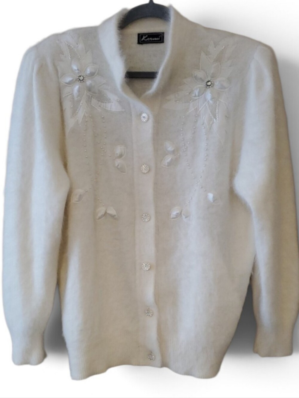 Keomi Vintage 80's Angora Caridigan Sweater In Off White Size L